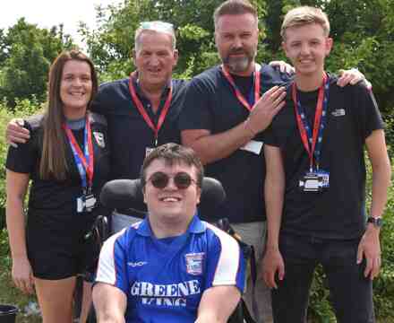 1   Harrison with representatives from ITFC before the ice bucket challenge   they are back row from left to right   Leanne Smith, Peter Over, Lee Smith and Tom Grover
